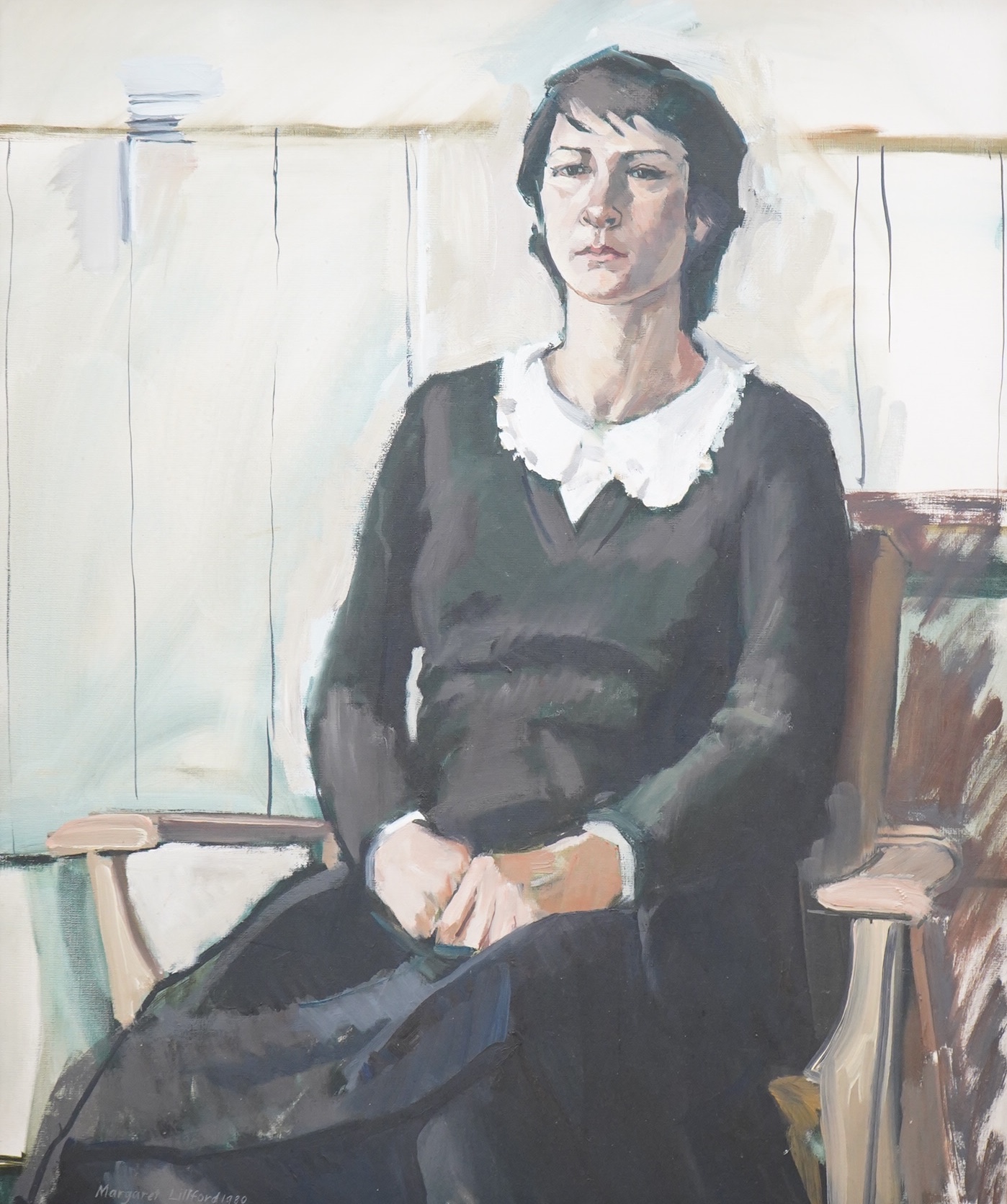 Margaret Lillford, Portrait of a seated woman, signed and dated 1980, oil on canvas board, 74 x 61cm